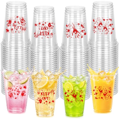 Bloody Handprint Halloween Plastic Cups 14oz - 50 Pack, Spooky Horror Decor