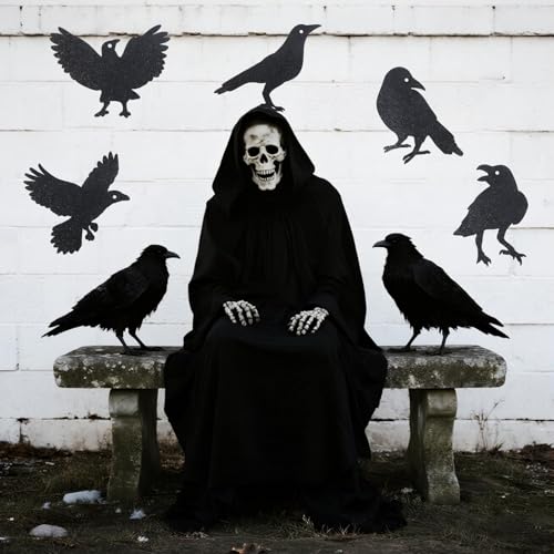 Black Crow Wall Decals - Glitter Halloween Bird Silhouette Stickers for Home & Party Decor