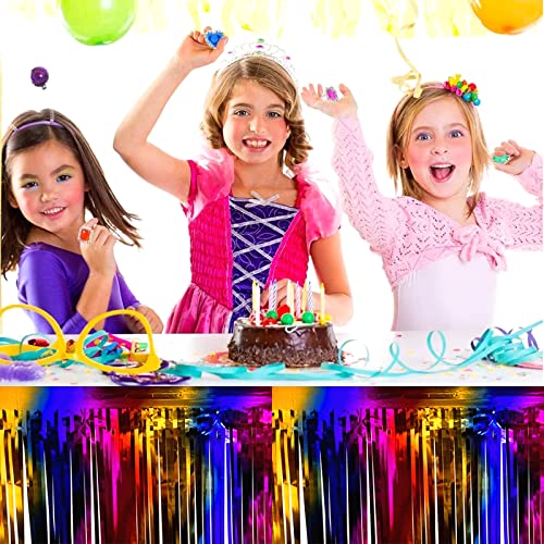 Rainbow Metallic Foil Fringe Table Skirts - 6 Pack, 29x108 Inch Party Decorations