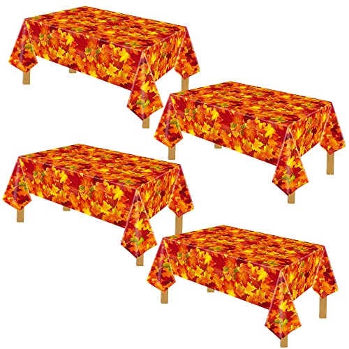 Autumn Maple Leaf Plastic Tablecloths 4 Pack - Fall Harvest Party Decor, 54x108 inches - Variation of 4