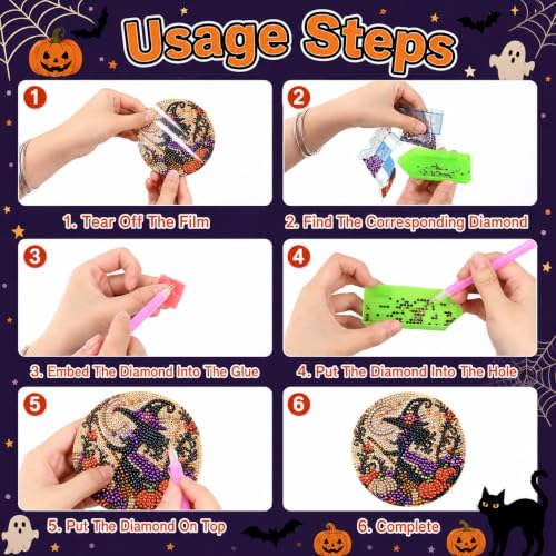 Gorgeous Halloween Diamond Art Coasters Kit - 10 pcs with Stand