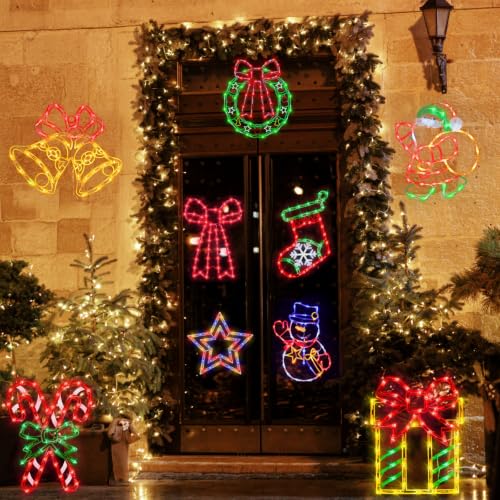 16-Inch Christmas Window Silhouette Lights - Wreath & Bow & Star & Christmas Tree Variations