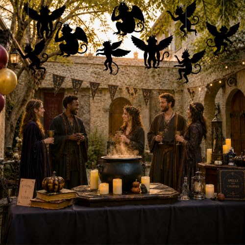 Flying Monkey Hanging Decorations for Wizard Party - Black Silhouette Cutouts, Set of 30