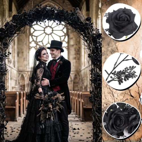 Black Artificial Eucalyptus Garland with Roses - 4 Pack, 26ft