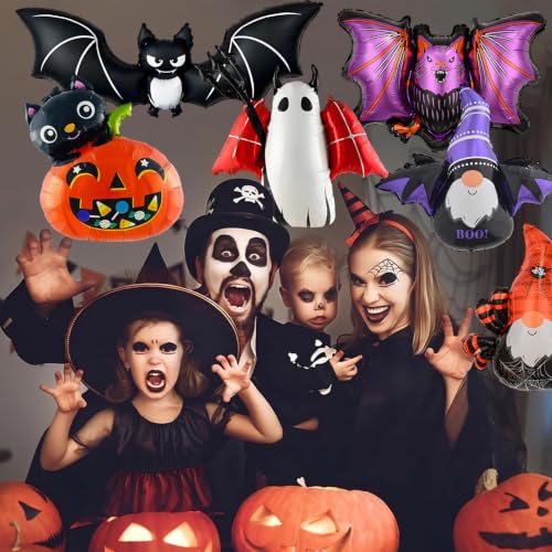 Halloween Foil Balloons Set for Party Decorations Indoor Outdoor Ghost Bat Pumpkin