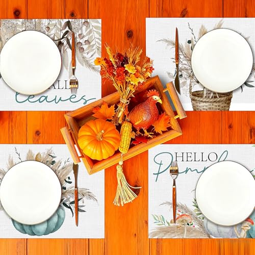 Hello Pumpkin Fall Placemats Set of 4 for Thanksgiving Halloween Harvest Festival