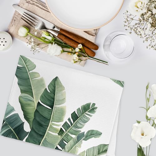 Sage Green Leaf Kitchen & Bathroom Hand Towels Set - Modern Herbs Leaves, 16x24 Inches - Leaf Variation
