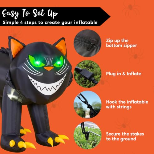 7 ft Halloween Inflatable Black Cat with Moving Head & Green LED Eyes for Outdoor Yard Decor