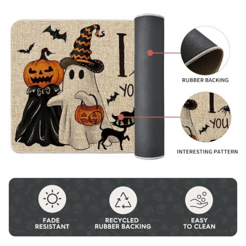 Halloween Spider Web Kitchen Mats Set of 2 - 17x29 & 17x47 Inches, Beige