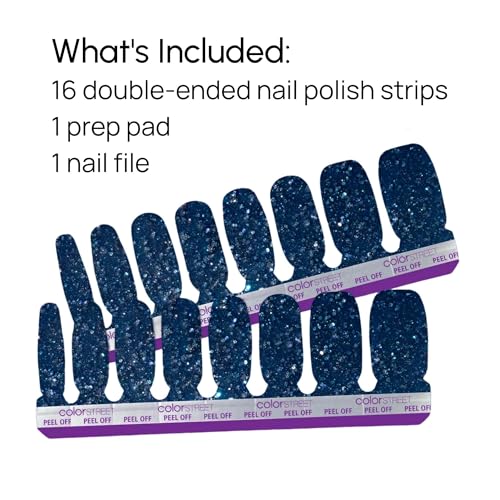 Nail Strips - Oceans Apart Dark Navy Glitter Design - 16 Double-Ended Gel Polish
