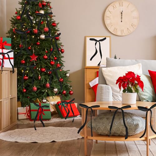 Christmas Velvet Bow Set - Black, 24 Pcs Small Holiday Wreath & Gift Wrap Decorations