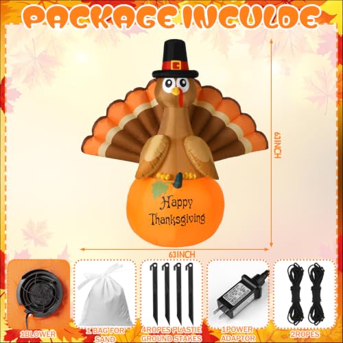 Turkey Inflatable Outdoor Decoration with LED Lights - 4.92 ft, Thanksgiving Yard Decor - Variation: Turkey