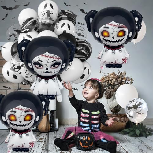 Halloween Foil Balloon Set with Horror Doll Designs for Party Decorations