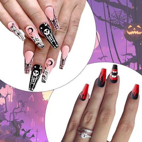 Halloween Press On Nails 96 Pcs with Adhesive Tabs - Pumpkin Spider Bat Design - Halloween Nail Art - Variation: Halloween Nail 1 Box