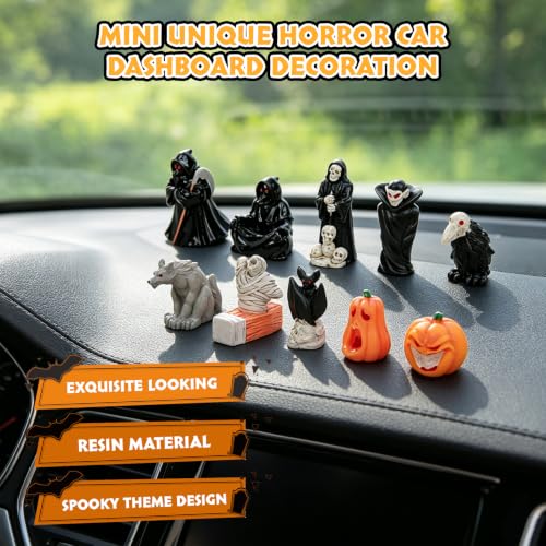 Mini Halloween Car Dashboard Figurines Set - Spooky Gothic Decor 10 PCS
