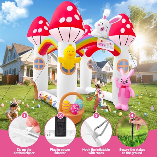 10FT Easter Bunny Inflatable Archway with Lights for Outdoor Decor