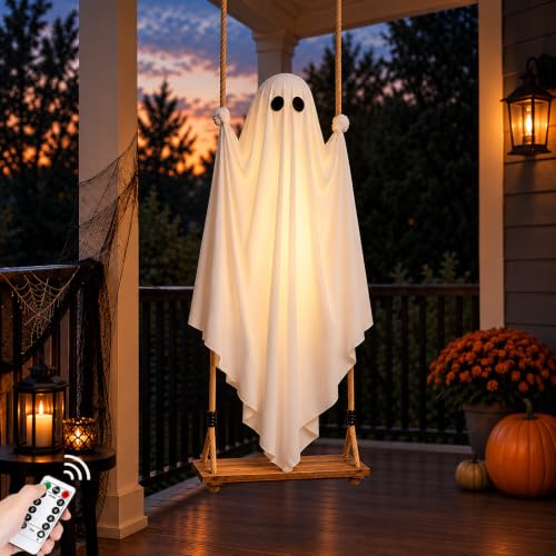 5FT Light-Up Hanging Ghost for Halloween Porch Yard Tree Decor