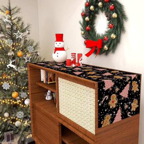 Black GAGEC Christmas Gingerbread Table Runner 13x108 Inch Holiday Decor