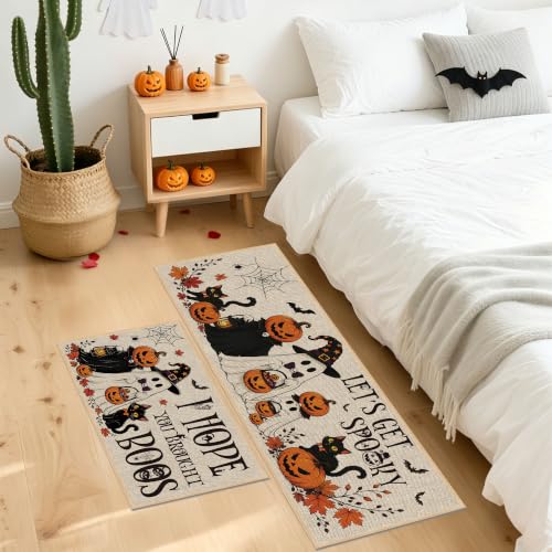 Halloween Pumpkin Ghost Kitchen Rugs Set with 3 Sizes - Festive Carpet Decor, Variation: Pumpkin Ghost Witch