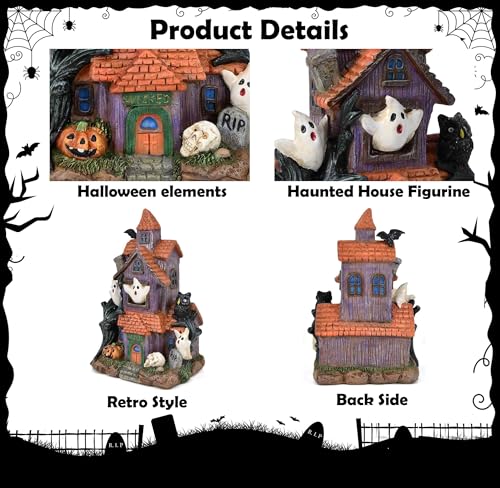 Halloween Haunted House Figurine - Spooky Resin Village Display Decor, 9 Inch