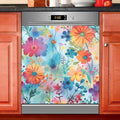 Colorful Flowers Dishwasher Magnet Cover Sticker 23x26 in - Magnetic Refrigerator Panel