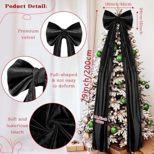 Giant Black Velvet Bow Tree Topper - 75 x 18 Inches Halloween & Christmas Decor - Variation: Black