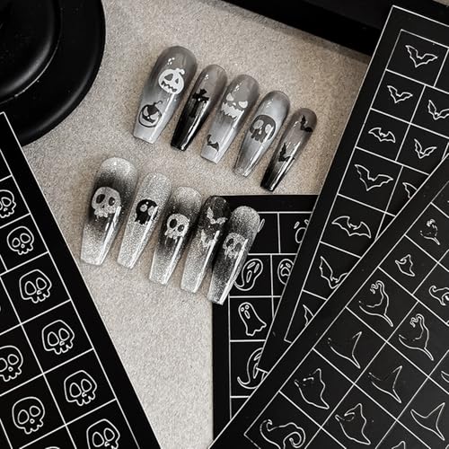 Halloween Nail Stickers & Airbrush Stencils - Spooky Bat Pumpkin Skeleton Design - Style 16