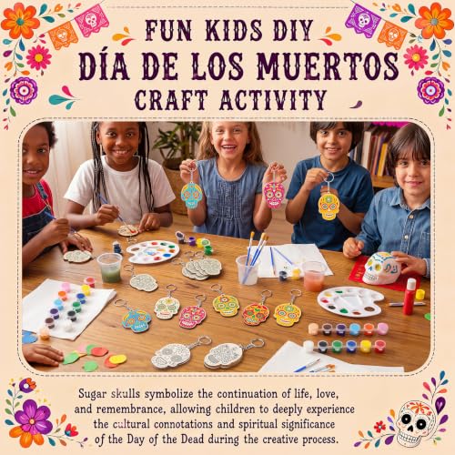 Día De Los Muertos Skull Keychain Craft Kit - 24 Sets with Paint & Accessories (Variation: 24 / Día De Los Muertos Skull)