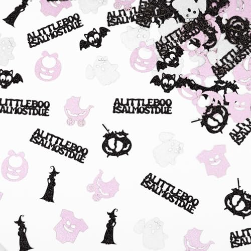 Halloween Baby Shower Confetti Decor with Ghosts Witches Pumpkins - Pink Black Silver