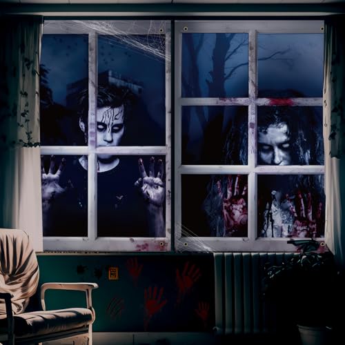 Halloween Ghost Window Decorations Curtain Set - Indoor Outdoor Scary Wall Decor - Style2
