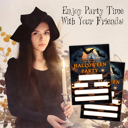 Halloween Party Invitations - Retro Castle Design, 25 Fill-In Cards & Envelopes