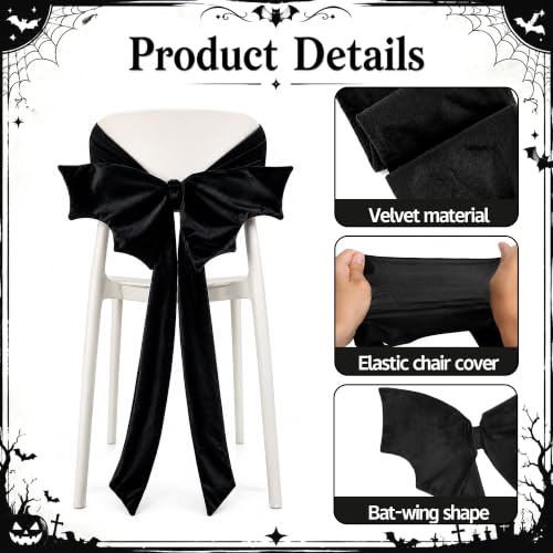 Black Velvet Chair Bow Sashes - Halloween Party Decorations, 4 Pcs - Variation of Black/4 Pcs