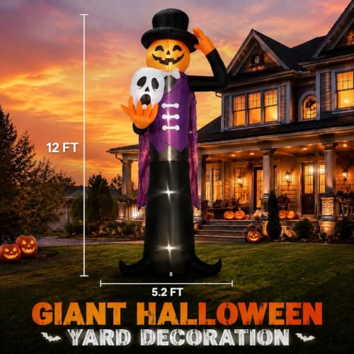 12FT Purple Gentleman Halloween Inflatable with Built-in LED Lights - Outdoor Yard Decoration