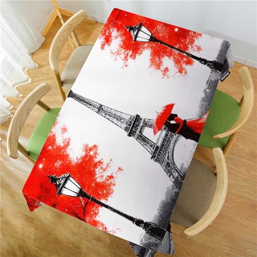 Paris Eiffel Tower Table Cover 52x70 Inch Red & Grey Water-Resistant Outdoor & Indoor Dining Tablecloth — Variation of Paris