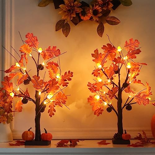 Fall Tree Decorations - 2 Pcs 24-Inch Lighted Acorn Leaves with Warm White LEDs - Autumn & Thanksgiving Decor - Variation of THIS listing: Fall Tree-2