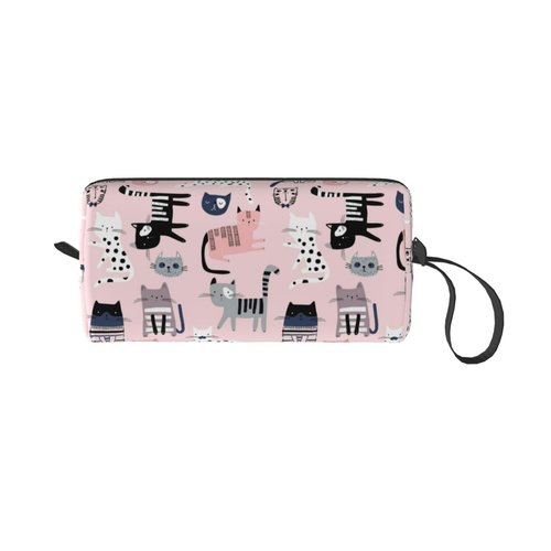 OLUSENMO Cute Cats Makeup Bag Small Organizer Small Pink Travel Cosmetic Bags Compact Durable Oxford Fabric Multi-Purpose Storage Perfect for Travel, Gym, Daily Use