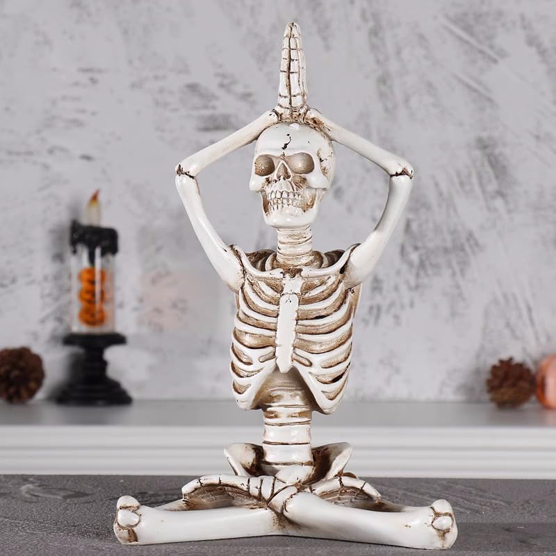 Set of 4 Halloween Skeleton Yoga Figurines - Indoor Resin Skull Decor