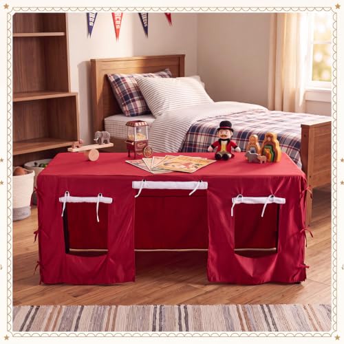 Halloween Circus Tablecloth - Large Peach Skin Fabric with Multi Color Design - 90x118 Inches