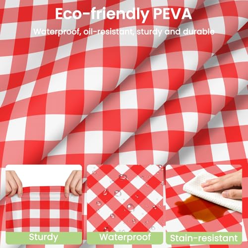 LANLISA Disposable Red Gingham Tablecloths 4 Pack - 54x108 Inches for 6ft Tables & Outdoor Use