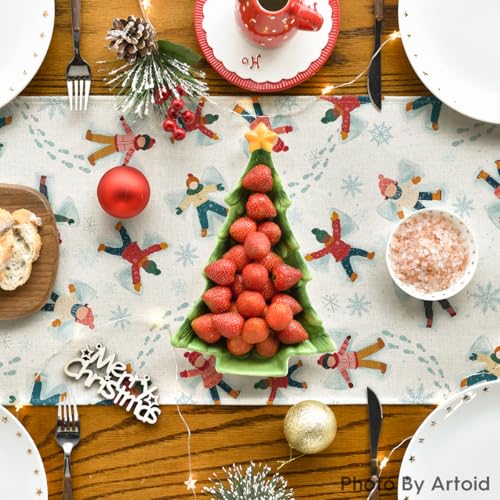 13x72 Inch Snowflake Children Footprints Winter Table Runner Beige - Holiday Kitchen Decor