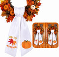 Fall Wreath Sash Set - White and Pumpkin Autumn Front Door Decor, 2 Pieces