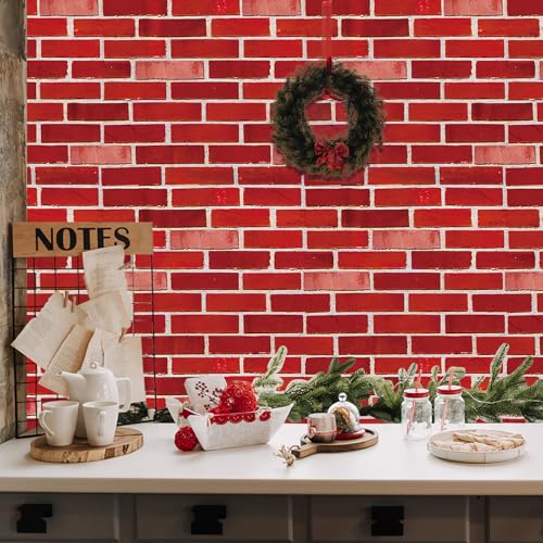 Red Brick Tablecloth Roll 100ft x 54in Waterproof Disposable Backdrop for Holiday Parties