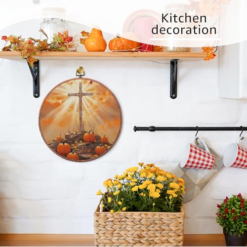 Pumpkins Fall Christian Thanksgiving Wall Art Decor - Rustic Autumn Canvas 10x10 with Hanging Hook