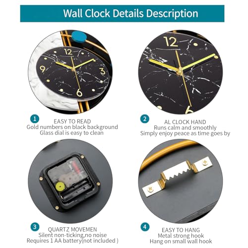 Contemporary Wall Clock - Large Modern Battery Operated Clock for Living Room