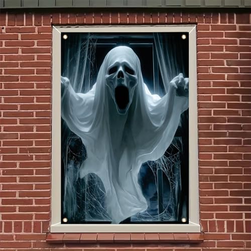 Halloween Ghost Window Cover 47x31 Inch Haunted House Decor Spooky Scene