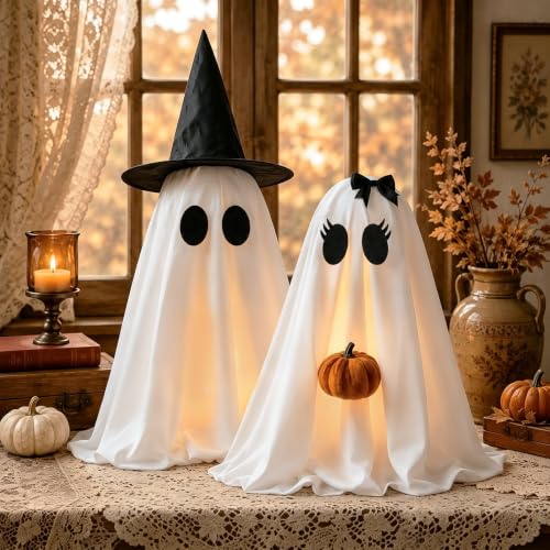 Light-Up Ghost Halloween Decorations - 2 Pack Indoor Spooky & Cute Decor
