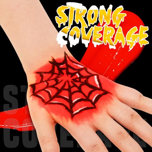 Halloween Makeup Kit with Brush - Black White Red Face & Body Paint Set (165g) - Variation: Black+White+Red