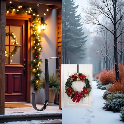 Black Wreath Hanger Carbon Steel 5 Inch Door Hook for Seasonal Decorations