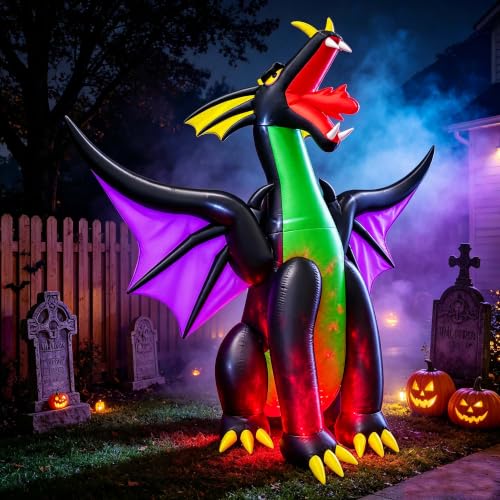 9Ft Halloween Inflatable Fire & Ice Dragon Decoration with LED Lights