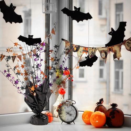 12 Pack Metallic Foil Star Centerpiece Spray - Black, Orange, Purple Party Decor